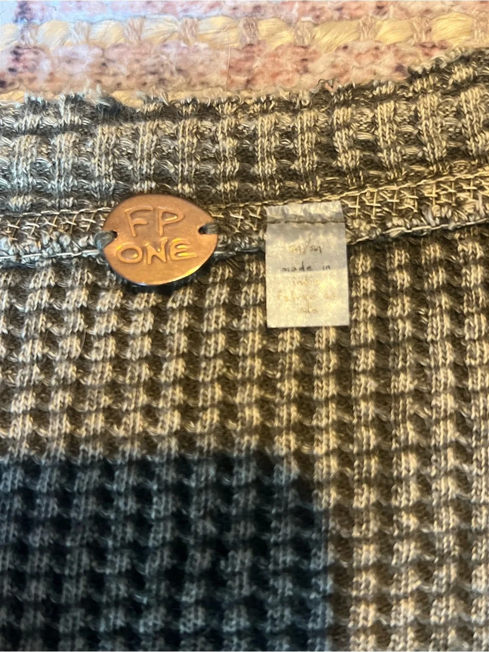 NWT Free People FP One Colt Waffle Knit Henley Thermal Top Army Green Medium